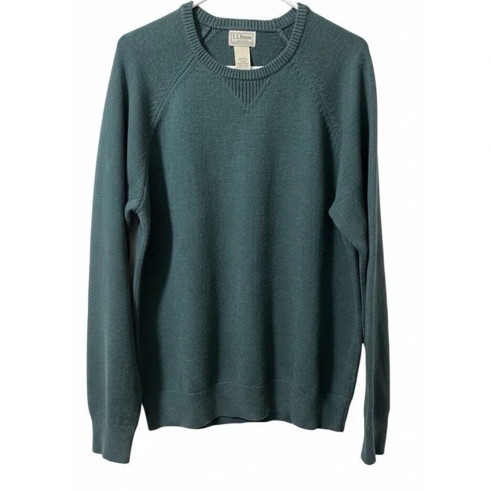 L.L. Bean Mens Wicked Soft Cotton/Cashmere Sweater M Crewneck Forest Green